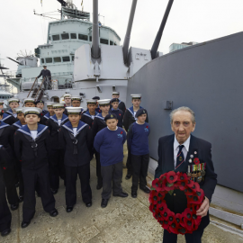HMS Belfast Veterans mark Remembrance Sunday on the ship